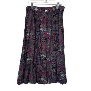 Vintage Patchwork Print maxi Skirt‎ Button Front prairie cottagecore size 8 READ